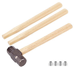 Platinum 4Pcs Iron Axe Wedges, Round Handle Wedges Hammer Handle, with 2Pcs Wood Hammer Handle, Platinum, 10.5x10.5mm