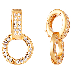 Золотой 2 шт. 925 застежки-крутилки из стерлингового серебра с прозрачными кубическими циркониями, золотые, 15x8x6 мм, отверстие : 5 мм, 2 шт / комплект