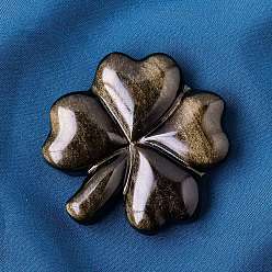 Обсидиан Резные фигурки клевера из натурального обсидиана, статуи для домашнего офиса, настольные украшения в стиле фэн-шуй, 45.5x43.5x8 мм