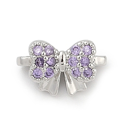 Платина Латунные микро проложить кубического циркония слайд прелести, бантом, без кадмия и без свинца, долговечный, стойки покрытие, платина, 7x11.5x4.5 мм, отверстие : 1.2 мм