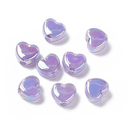 Lilac UV Plating Rainbow Iridescent Acrylic Beads, Two Tone, Heart, Lilac, 13x15x8mm, Hole: 3.6mm
