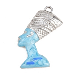 Stainless Steel Color 304 Stainless Steel Blue Enamel Pendants, Human with Headband Charms, Stainless Steel Color, 31x22x3.5mm, Hole: 2.5mm