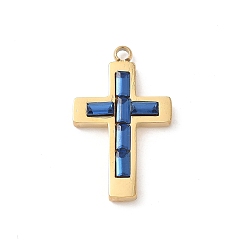 Сапфир 304 из нержавеющей стали горный хрусталь подвески, крест прелести, реальный 14 k позолоченный, сапфир, 25x15x3.5 мм, отверстие : 1.8 мм