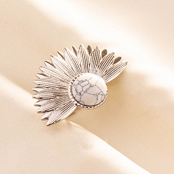 Говлит Регулируемые 304 манжеты из нержавеющей стали с открытыми кольцами для женщин, цветок, с естественным Howlite, цвет нержавеющей стали, 26 мм, внутренний диаметр: 17 мм