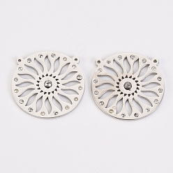 Stainless Steel Color 304 Stainless Steel Crystal Rhinestone Pendant Links, Flat Round, Stainless Steel Color, 21.5x20x1.5mm, Hole: 0.9mm