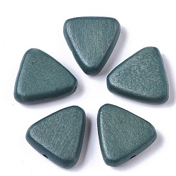 Kadettenblau Bemalte Naturholzperlen, Dreieck, Kadettenblau, 16x15~16x5.5 mm, Bohrung: 1.5 mm