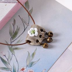 Светло-коричневый Ожерелья из вощеного шнура с подвеской в виде колокольчика из фарфорового цветка для женщин, античная бронза, загар, 17.72 дюйм (45 см)