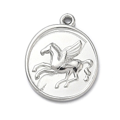 Нержавеющая Сталь Цвет 304 подвески из нержавеющей стали, Плоская круглая форма с подвеской в виде пегаса., цвет нержавеющей стали, 23x18x3 мм, отверстие : 1.4 мм