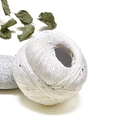 Белый Хлопковые волокна пряжа для вязания с пайетками, для одежды шарфы свитера шали шапки, белые, 1 мм