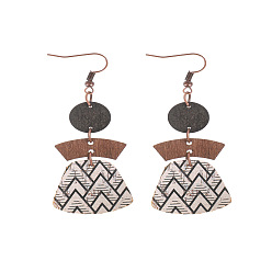 Античный Белый Серьги-подвески из сплава с имитацией кожи, трапециевидные, старинный белый, 75x28 мм