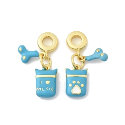 Бирюза Латунные эмалированные европейские подвески с подвесками, подвески с большим отверстием в форме прямоугольника и кости, золотые, стойки покрытие, долговечный, без кадмия и без свинца, бирюзовые, 30 мм, отверстие : 4.5 мм