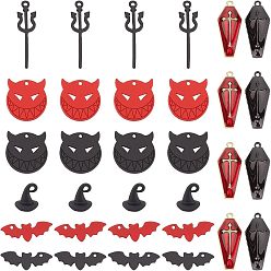 Mixed Color 32Pcs 8 Style Halloween Theme Alloy Pendants, Spray Painted & Baking Printed & Enamel, Mixed Shapes, Mixed Color, 9~29x8~24.5x1~2mm, Hole: 1.2~1.7mm, 4pcs/style