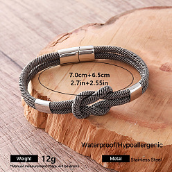 Gray Braided Knot Nylon Cord Bracelets with 304 Stainless Steel Magnetic Clasps for Men, Stainless Steel Color, Gray, Inner Diameter: 2.76 inch(7cm)
