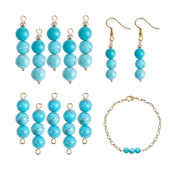 Бирюза 10 Шт. тройные синтетические бирюзовые круглые подвески из бисера, с золотыми 304 штифтами с шаровой головкой из нержавеющей стали, железным штифтом с проушиной и латунными бусинами, 30.3~30.4x8 мм, отверстие : 2 мм