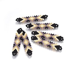 Colorful MIYUKI & TOHO Handmade Japanese Seed Beads Links, Loom Pattern, Shuttle Shape, Colorful, 41.5~42.5x8.5~9x1.7mm, Hole: 2mm