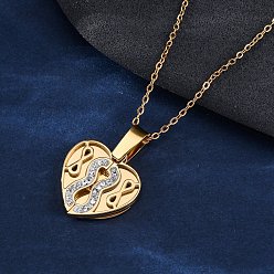 Золотой 304 ожерелья из нержавеющей стали, полимерной глины, сердечки, открывающиеся подвески для женщин, ионное покрытие (ip), кристалл, золотые, 17.52 дюйм (44.5 см)