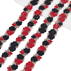 Красный 5 лента из полиэстера в ярдах, цветочная кружевная отделка, аксессуары для одежды, красные, 1 дюйм (25 мм)