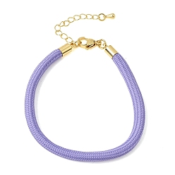 Lilac Braided Round Polyester Cord Bracelet Makings, with Brass Findings and 202 Stainless Steel Lobster Claw Clasps, Golden, Lilac, 7.28 inch(18.5cm)