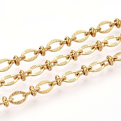 Настоящее золото 18K 304 цепи из текстурированной нержавеющей стали с овальными звеньями, пайки, с катушкой, ионное покрытие (ip), с диском, реальный 18 k позолоченный, 6x4.5x0.8 мм, около 32.81 футов (10 м) / рулон