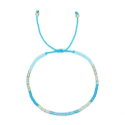 Light Sky Blue Bohemia Glass Seed Braided Bead Bracelet, Adjustable Bracelet, Light Sky Blue, 11 inch(28cm)