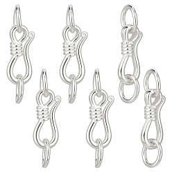 Серебро 925 стерлингового серебра S-крюк пряжки, с прыжковых колец, с полировкой из замши, серебряные, 16.5 мм, отверстие : 3.5 мм, 6 комплекты