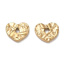 Real 18K Gold Plated 304 Stainless Steel Pendants, Hammered Heart Charms, Ion Plating(IP), Real 18K Gold Plated, 12x14x2.5mm, Hole: 2.5mm