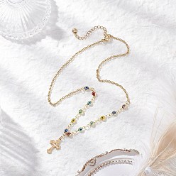Разноцветный 304 Женские ожерелья-цепочки с подвеской-крестиком из нержавеющей стали ручной работы, от сглаза, из латуни, золотые, красочный, 16.73 дюйм (42.5 см)