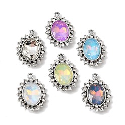 Platino Colgantes de vidrio de aleación de chapado uv, encanto ovalado, con diamante de imitación, facetados, color mezclado, Platino, 26x18.5x6.5 mm, agujero: 1.8 mm