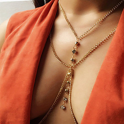 Золотой Сплав кристалл стразы плоская круглая многослойная цепь сексуальное бикини боди цепи, золотые, 560 мм