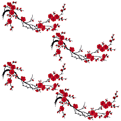 Красный 4шт. полиэстеровая ткань для вышивки в виде цветков сливы, пришивные аппликации, швейные украшения, красные, 273x216x1 мм