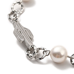 Mixed Patterns CCB Pearl Beads & 304 Stainless Steel Link Bracelet for Women, Stainless Steel Color, Mixed Patterns, Pendant: 14~20x14~15x0.7~1.4mm, 6-7/8~7-1/4 inch(17.5~18.5cm)