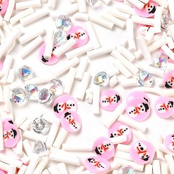 Снеговик Рождественская тема ручной работы из полимерной глины кабошоны, плоско-круглые, розовые, снеговик, 3-6.5x1.5-5.5x0.5-3.5 мм