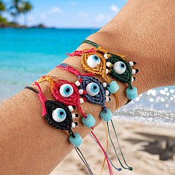 (52) Непрозрачная лаванда 5шт. 5 регулируемые по цвету фарфоровые плетеные браслеты из бусин, Браслеты из полиэстерного шнура, плетеные для пары., злые глаза, разноцветные, внутренний диаметр: 11 дюйм (28 см)