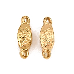 Real 18K Gold Plated Embossed 304 Stainless Steel Connector Charms, Oval Links, Ion Plating(IP), Long-Lasting Plated, Real 18K Gold Plated, 11x5x5mm, Hole: 1mm, about 15pcs/bag