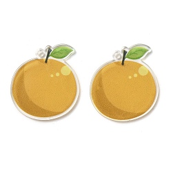 Оранжевый Непрозрачные печатные акриловые подвески, фрукты, оранжевые, 38x35.5x3 мм, отверстие : 2.5 мм