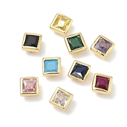 (52) Непрозрачная лаванда Квадратные латунные микропаве кабошоны из кубического циркония, стойки покрытие, долговечный, без свинца и без кадмия, реальный 18 k позолоченный, разноцветные, 5x5x3.5 мм