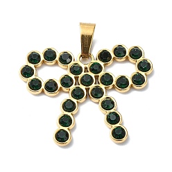 Темно-Зеленый Ионное покрытие (ip) 304 подвески из нержавеющей стали со стразами, бантом, темно-зеленый, 25x31.5x2.5 мм, отверстие : 7x4.5 мм