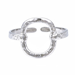 Stainless Steel Color Non-Tarnish 304 Stainless Steel Oval Open Cuff Ring, Hollow Chunky Ring for Women, Stainless Steel Color, US Size 6 3/4(17.1mm)