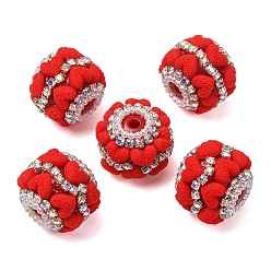 Rot Imitationsperlen aus Zirkonia, Acryl und ABS, Runde mit Herz, mit Eisenbohrkette, rot, 19.5~20x17.5~18.5 mm, Bohrung: 3 mm