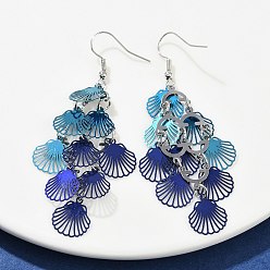 Средно-синий 430 серьги-подвески в форме ракушки из нержавеющей стали, с железными крюками серьги, платина, светло-синий, 75 мм