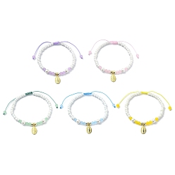 Mixed Color Glass Imitation Pearl Braided Bead Bracelets, with Natural & Dyed Malaysia Jade, Brass Religion Virgin Mary Adjustable Jewelry for Women, Mixed Color, Inner Diameter: 2-1/8~3 inch(5.45~7.7cm)