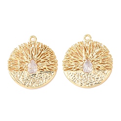 Прозрачный Латунные микро проложить кубического циркония подвески, плоские круглые прелести, без никеля , реальный 18 k позолоченный, прозрачные, 21x19x2.5 мм, отверстие : 1.4 мм