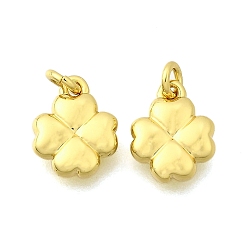 Настоящее золото 18K Латунные подвески, подвески в виде четырехлистного клевера, стойки покрытие, прочное покрытие, без кадмия и без свинца, с целью перехода в кольце, реальный 18 k позолоченный, 9.5x7.5x2.5 мм, отверстие : 2 мм