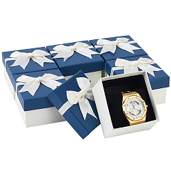 Marine Blue Paper with Polyester Bowknot Gift Boxes, Rectangle, Marine Blue, 9.3x8.6x5.6cm