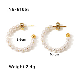 Золотой C-образные 304 серьги-гвоздики из нержавеющей стали с пластиковым имитацией жемчуга, золотые, 26 мм