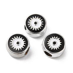 Черный Ccb пластиковые европейские бусины, бусины с большим отверстием, плоские круглые с сглаза, чёрные, 12x11.5x7.5 мм, отверстие : 4.8 мм