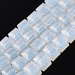 WhiteSmoke Imitation Jade Glass Beads Strands, Cube, Faceted, WhiteSmoke, 7x7x6.5~7mm, Hole: 1.2~1.6mm, about 96~101pcs/strand, 25.39~28.54 inch(64.5~72.5cm)
