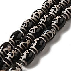 God of Wealth Pattern Тибетского стиля DZI бисер нитей, натуральные и крашеные шарики агата, рис, чёрные, бог богатства, 13~14x9.5~10 мм, отверстие : 1.4 мм, около 25 шт / нитка, 13.58 дюйм (34.5 см)