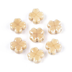 пшеница Фарфоровые бусины ручной работы, Четыре листа клевера, яркие глазированный фарфор, цвет пшеницы, 11.5~12x11.5~12x5.5~6 мм, отверстие : 1.8~2 мм