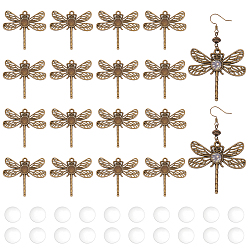 Античная Бронза Набор для изготовления кулона с пустым куполом своими руками, включает настройки кабошона для подвески из сплава стрекозы, стекло кабошон, античная бронза, 80 шт / коробка